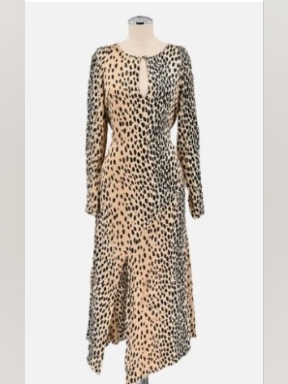 Rebecca Taylor Silk Size 10 Leopard Print Long Sleeve Midi Dress - Beige/Black